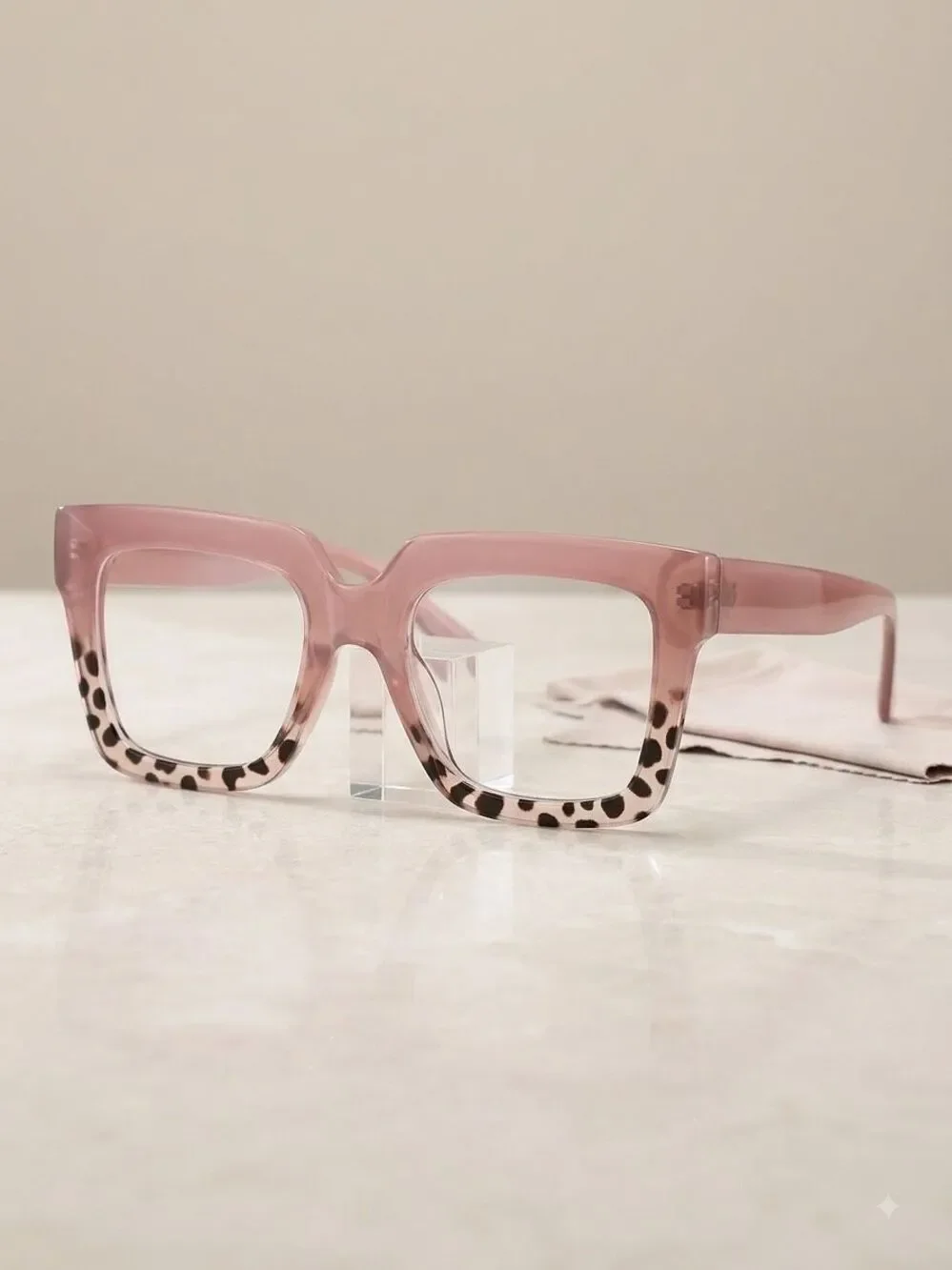 Oversized Square Reading Glasses 1.25 Pink Tortoise Frame Reader Eyeglasses